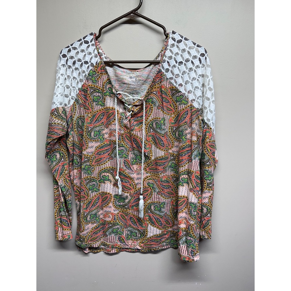 NEW DIRECTIONS WEEKEND Womens Paisley‎ Lace Sleeve Tunic Top Blouse 0X
